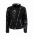 SKULL SCROLL - Pique Biker Jacket with PU Leather Sleeves (Plain)