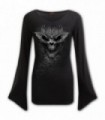 BAT SKULL - Camiseta de manga gótica con cuello en V negra (liso)