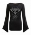 BAT SKULL - V Neck Goth Sleeve Top Black (Plain)