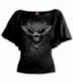 BAT SKULL - Camiseta con cuello barco y mangas murciélago negro (liso)