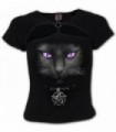 BLACK CAT - Top de malla negra de manga corta (liso)