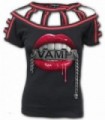 VAMP - Red Web Neck Cap Sleeve Top Black (Plain)