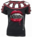 VAMP - Top negro de manga corta y cuello en lona roja (liso)