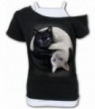 YIN YANG CATS - 2in1 Off Shoulder Top Black (Plain)