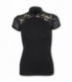 GOTHIC ELEGANCE - Leather Look Lace Top Black