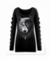 WOLF CHI - Top con mangas cortadas y cuello de barco con diseño de lobo