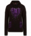 BLEEDING HEART - Large Hood Ripped Hoody Black and Purple