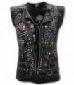 GOTH METAL - Black gothic sleeveless leather jacket style T-shirt