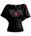 BAT'S HEART - Top de cuello barco con mangas negras tipo murciélago