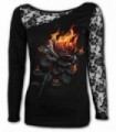 FLAMING ROSE - Top asymétrique en dentelle noir