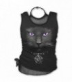 BLACK CAT - 2in1 Neck Tie Mesh Top Black