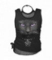 BLACK CAT - Top de malla 2 en 1 negro para atar al cuello
