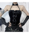 Women's Gothic Halterneck Flocking Velvet Bustier