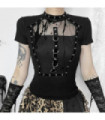 Women's Gothic Eyelet Strap Splice Mesh Shirt
