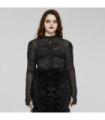 Women's Plus Size Gothic Floral Embroidered Pleated Mesh Shirt