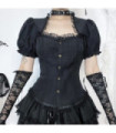 Camisa gótica de mujer con manga abullonada y dobladillo de encaje