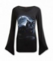 MYSTICAL MOON LIGHT - Camiseta de manga gótica con cuello en V negra (liso)