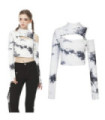 Tie-dyed Cutout Long Sleeved Crop Tops pour femmes