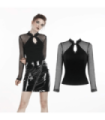 Women's Punk Mandarin Collar Long Sleeved Mesh Tops