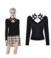 Women's Punk Long Sleeved Hollowed V-neck T-shirts