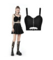 Bustier découpé à fermeture éclair sur le devant pour femmes Punk