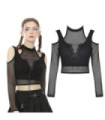 Hauts en maille transparente à épaules découpées pour femmes punk
