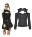 Camiseta de manga larga Punk Cutout Shoulder Moon para mujer