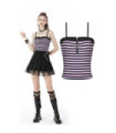 Women's Grunge Front Zip Striped Tank Top