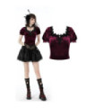 Top Gothic Velet rouge à manches bouffantes pour femmes
