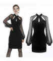 Vestidos ajustados con mangas de farol de malla y cuello de nudo chino para mujer