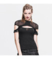 Camiseta punk de mujer con mangas cortas y cuello peekaboo