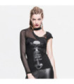 T-shirt gothique asymétrique pour femmes avec motif de squelette
