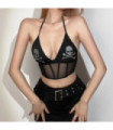 Bustier licou punk à tête de mort et strass pour femmes
