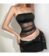 Women's Punk Mesh Splice Drawstring Bustier