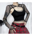 Top court en maille punk avec capuchon en maille pour femmes