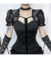 Camisa gótica de manga abullonada y encaje para mujer