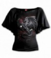 DRAGON ROSE - Top con mangas de murciélago y cuello barco negro (color sólido)