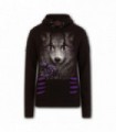 WOLF ROSES - Sudadera grande con capucha rasgada morado-negro (sólido)