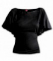 GOTHIC ELEGANCE - Boat Neck Bat Sleeve Top Black (Plain)